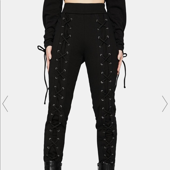 Black criss cross dolls kill pants - Picture 2 of 3